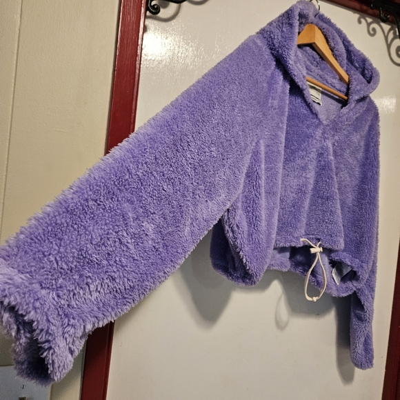 Urban Outfitters Oversized Fuzzy Fleece Cropped Hoodie - Picture 7 of 12